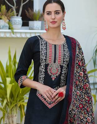 black fancy silk blend kurta set 3