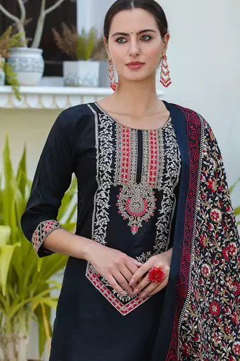 black fancy silk blend kurta set