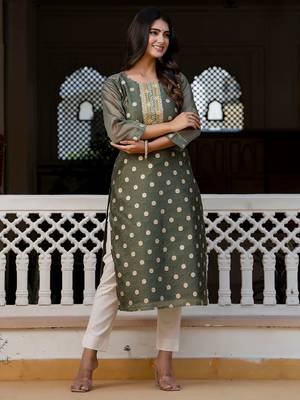 green fancy silk blend long kurti 2