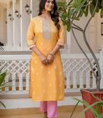 yellow fancy silk blend long kurti