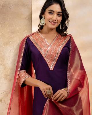 Purple viscose rayon designer festive wear readymade suit 4