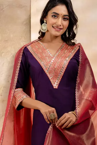 Purple viscose rayon designer festive wear readymade suit