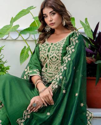 green fancy silk blend kurta set 4
