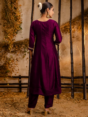 purple fancy silk blend kurta set 3