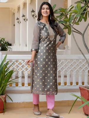 grey fancy silk blend kurta set 2