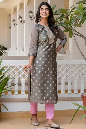 grey fancy silk blend kurta set