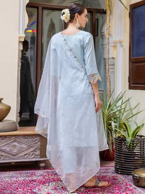 sky-blue fancy viscose rayon kurta set 4