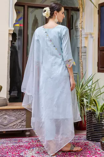 sky-blue fancy viscose rayon kurta set