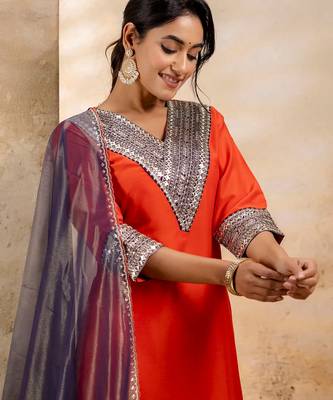 Peach viscose rayon designer festive wear readymade suit 4