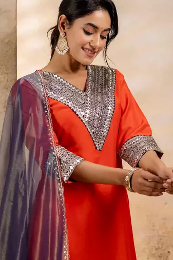 Peach viscose rayon designer festive wear readymade suit