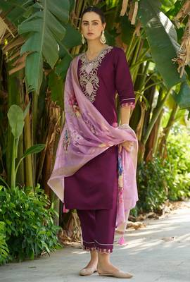 wine fancy viscose rayon kurta set 2