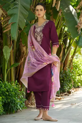 wine fancy viscose rayon kurta set