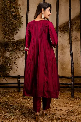 maroon fancy silk blend kurta set