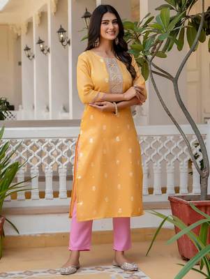 yellow fancy silk blend long kurti 2