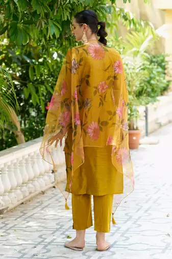 mustard fancy cotton silk kurta set