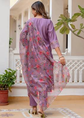 Lavender viscose roman silk designer festive wear readymade suit 3