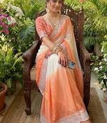 Light Orange Color  embroidery sequence work georgette Saree
