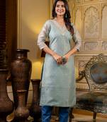 sea-green fancy silk blend long kurti