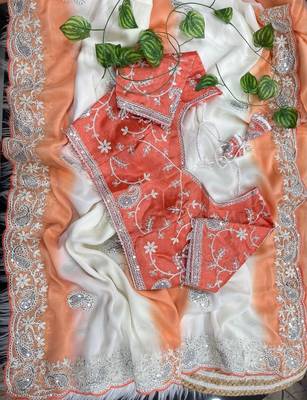 Light Orange Color  embroidery sequence work georgette Saree 2