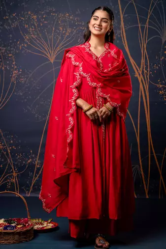 pink fancy silk blend kurta set