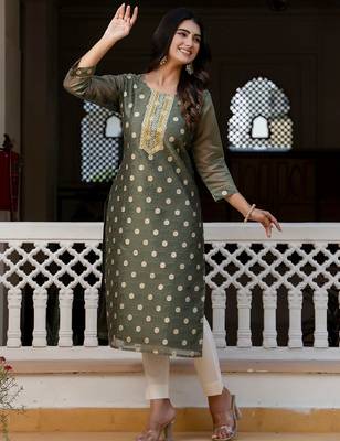 green fancy silk blend long kurti 3
