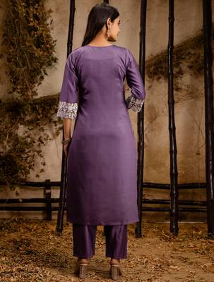 lavender fancy silk blend kurta set 3