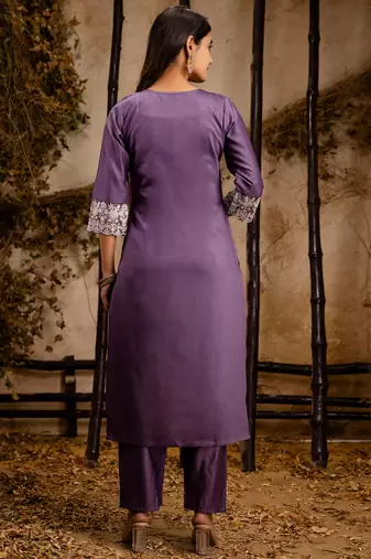 lavender fancy silk blend kurta set