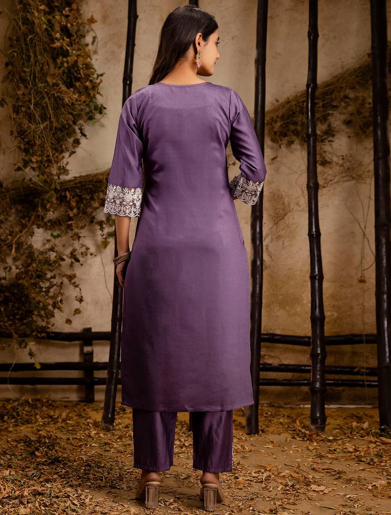 lavender fancy silk blend kurta set