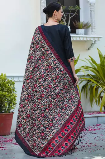 black fancy silk blend kurta set