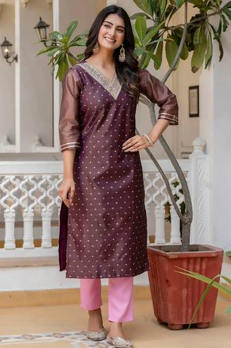 purple fancy silk blend long kurti
