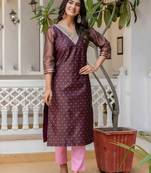 purple fancy silk blend long kurti