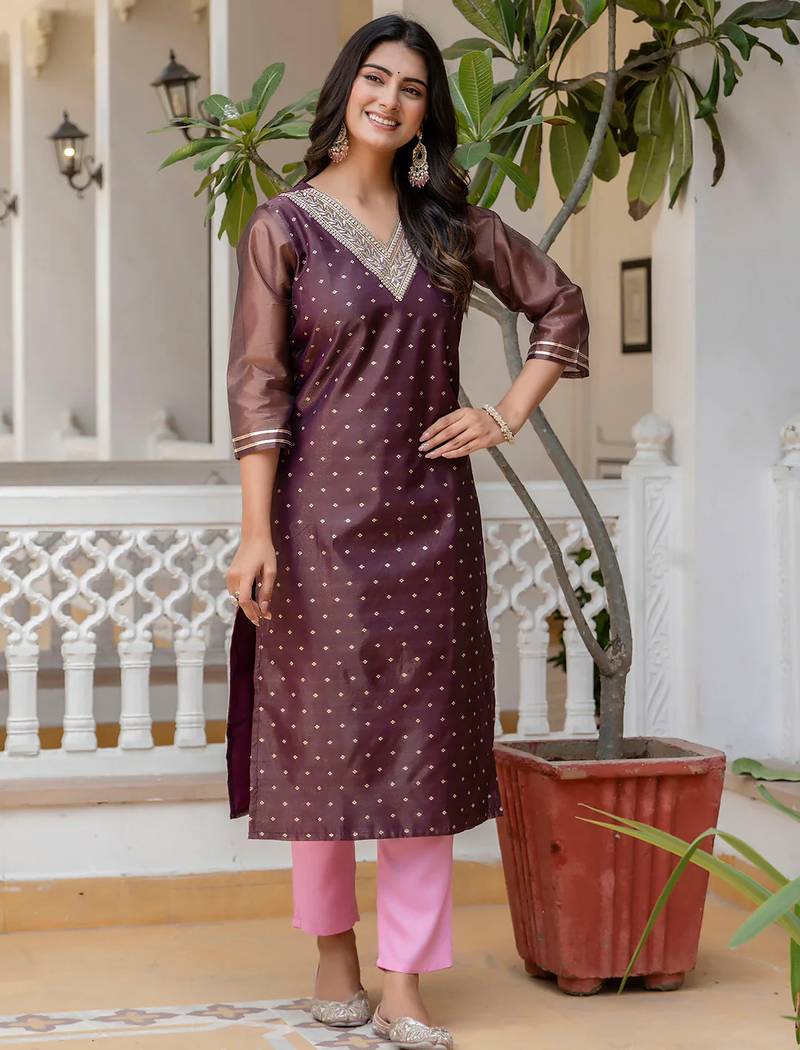 purple fancy silk blend long kurti
