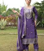 purple fancy silk kurta set