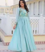 sky-blue fancy pure silk blend long kurti