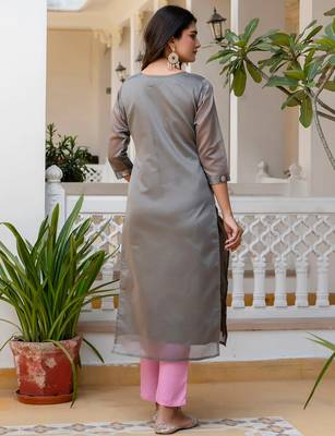 grey fancy silk blend kurta set 3