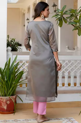 grey fancy silk blend kurta set