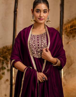 purple fancy silk blend kurta set 4