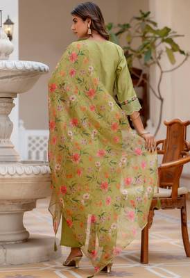 Mehndi green viscose roman silk designer festive wear readymade suit 4