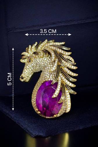 Royal purple stone horse designer brooch pin for women & men