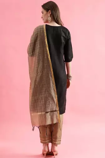 black fancy cotton kurta set