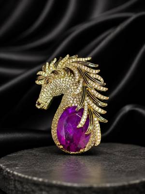 Royal purple stone horse designer brooch pin for women & men 2
