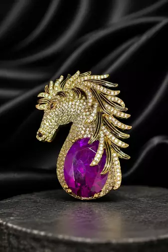 Royal purple stone horse designer brooch pin for women & men