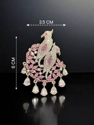 Emerald pink dual  american diamond silver finish designer brooch 1