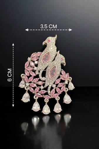 Emerald pink dual  american diamond silver finish designer brooch