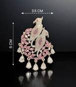 Emerald pink dual  american diamond silver finish designer brooch
