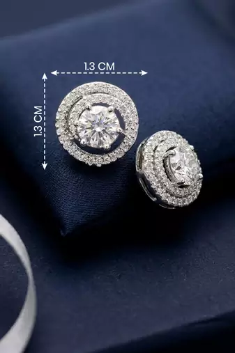 Elegant silver plated american diamond stud earrings for women