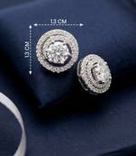 Elegant silver plated american diamond stud earrings for women
