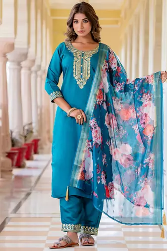 dark-sea-green fancy viscose rayon kurta set