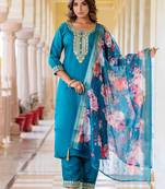 dark-sea-green fancy viscose rayon kurta set