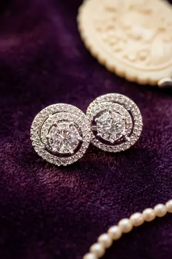 Elegant silver plated american diamond stud earrings for women
